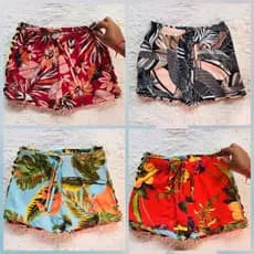 Kit Lote 5 Shortinho Malha Crepe Estampado Com Elástico na Cintura