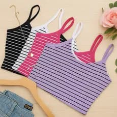 Kit 3 Top Cropped Regata Alcinha Listrado Feminino Ribana Canelada Premium Cores Sortidas