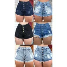 Kit Lote Short Bermuda Jeans Luxo Feminino Cintura Alta Destroyed Hot Pants