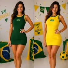 Kit 2 Vestido Regata Curto Brasil Seleção Regata Canelado Virgínia