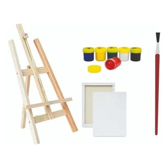 Kit para pintura cavalete 75cm, tela de pintura 30x20, guache, pincel e paleta