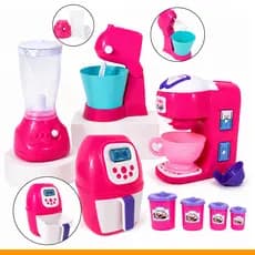 Brinquedo Menina 9 Peças de Cozinha Eletrodomésticos Faz de Conta Rosa