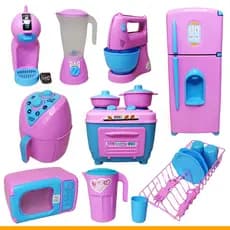 Brinquedo Menina 23 Peças de Cozinha Eletrodomésticos Faz de Conta Rosa KIT 12