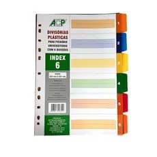 Divisória para fichário colorida plástica A4 com 6 ACP