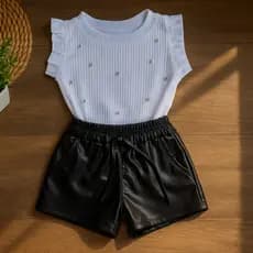 Conjunto infantil meninas short cirre e blusa manga babado verão 02 ao 10  blogueirinha mini diva