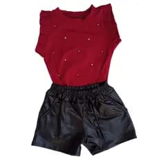 Conjunto infantil meninas verão 02 ao 10 shorts courinho blusa manga curta babado blogueirinha Vermelho