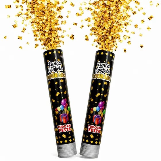 Kit 2 Lança Confetes Metalizado Festas Dourado Festa Evento