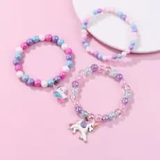 3 Pcs Pulseiras de Unicórnio de Desenho Animado para Crianças, Coloridas e Elásticas, para Meninas