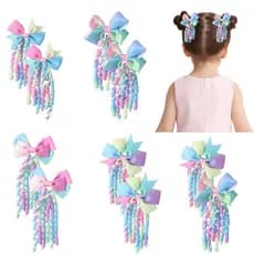 Grampos De Cabelo Com Laço Fofo Para Meninas , Flores Encaracoladas , Arco-Íris Ombre , Borlas , Chapéu Infantil