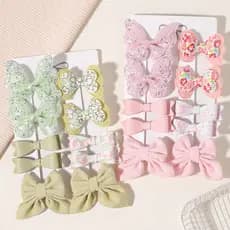 Conjunto de Presilhas de Cabelo com Laços Mistos para Crianças - Presilhas de Cabelo de Borboleta em Tecido Feitas à Mão