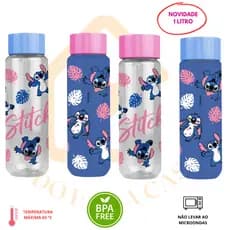 Garrafa de Água 1Litro Squeeze Stitch Disney Escola Academia Trabalho Escolar Criança Adulto