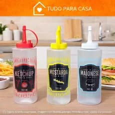 Kit Bisnagas Plásticas Decoradas 350ml Para Molhos  Catchup  Maionese Mostarda