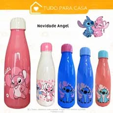 Garrafa Stitch Angel Garrafinha Disney 600Ml  Lancheira Escolar Infantil Passeio lembrancinha