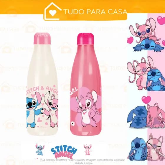 Garrafa Angel Stitch Original Infantil  Disney 600Ml  Passeio Lancheira Escolar  lembrancinha