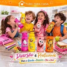 Garrafa Squeeze Infantil Original 750ml Personagens Hello Kitty Bob Esponja Patrick Garfield Naruto