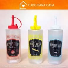 Kit Bisnagas Molho 350ml Ketchup Mostarda Maionese Plástico Flexivel Resistente