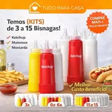 KIT 3 Bisnagas 400ml - Ketchup / Mostarda / Maionese/ Molho Restaurantes Lanchonetes