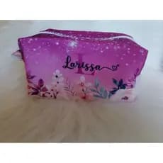 Necessaire Floral Lilás e Roxo Personalizada com nome