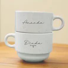 kit 5 Xicaras Personalizada Minimalista Dinda Dindo Batizado Padrinhos De Porcelana 180ml