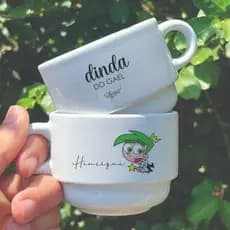 Xicara Personalizada Padrinhos Magicos Dinda Dindo Com Nome Batizado Bebê Porcelana 180ml