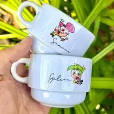 Xicara Padrinhos Magicos Dinda Dindo Com Nome Batizado Bebê Porcelana 180ml Madrinha e Padrinho Casamento