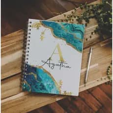 Agenda  Personalizada Com Nome 2026 Caderno Personalizado Azul Mármore Dourado