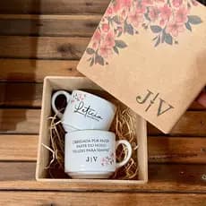 Caixa De MDF Com Xicaras Personalizados Para Padrinhos Madrinhas Casamento Floral Rose