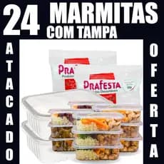 24/48 Potes Marmita Descartável 250/350/500/750/1000ml Fitness Fit Freezer Microondas dieta PRAFESTA