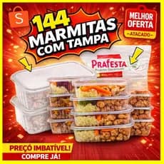 144 Potes 250ml/350ml/500ml PRAFESTA Retangulares Descartáveis Com Tampa Para Freezer e Microondas