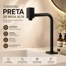 Torneira  banheiro metal Lavatorio Cuba alta 90° Preto Fosco quadrada