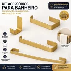 Kit Acessórios Para Banheiro Dourado 4 Peças Luxo Quadrado