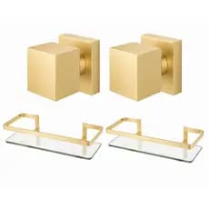 2 Porta shampoo dourado, 2 Acabamento quadrado para registro dourado todo em metal KIT PARA BANHEIRO DOURADO
