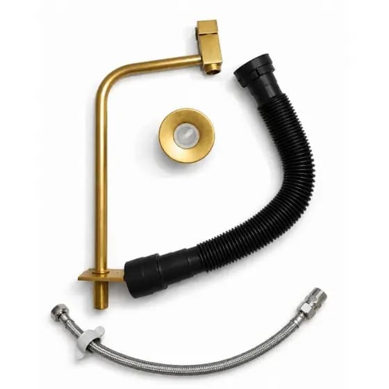 Kit Torneira Link Quadrada Dourada + Sifão + Engate 40cm + Válvula Dourada Metal