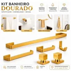 Kit para banheiro dourado Premium Kit completo com 2 acabamento em metal