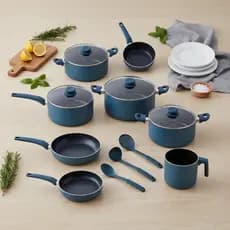 Jogo panelas 9 peças azul, panelas antiaderente, kit panelas cozinha, panela alumínio, jogo de panelas azul