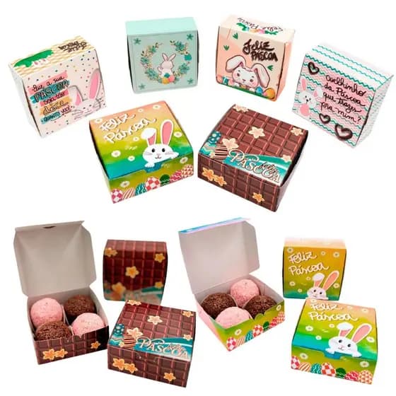 Caixas de Páscoa para 4 doces, bombons, trufas, ovinhos, brigadeiro... 8,5x8,5x3,5cm