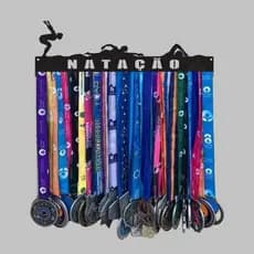 Porta Medalhas Vazado Natação MDF Preto 20 Ganchos