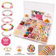 Kit Miçangas Coloridas Infantil Pulseiras Colares 550 peças + Fio Silicone