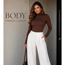 Body Feminino Inverno Gola Alta Cacharrel Manga Longa Suplex Com Fecho Moderno Segunda Pele
