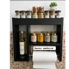Nicho Porta Tempero e condimento organizador para cozinha preto