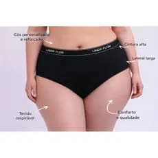 kit calcinha plus size linda flor  algodão,elástico exposto cintura alta,lateral larga