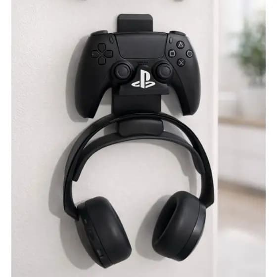 Suporte de Parede para Controle PS5/PS4 + Headset – Fixação Parafusada ou dupla face