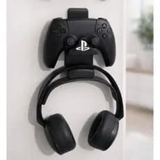 Suporte de Parede para Controle PS5/PS4 + Headset – Fixação Parafusada ou dupla face