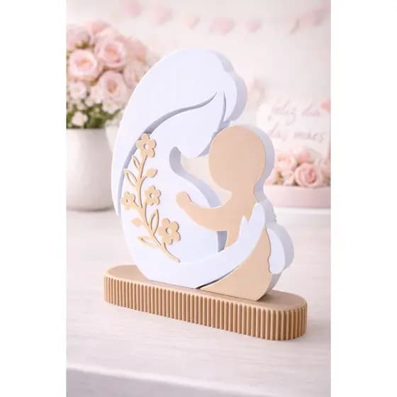 Escultura Decorativa Mãe e Filho 3D Enfeite para Sala Quarto Presente Dia das Mães Decoração Afetiva