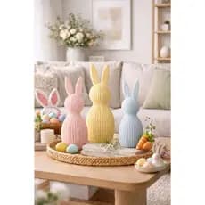 Coelhos Decorativos Páscoa Kit 3 Peças – Decoração Mesa Posta Rack Aparador Sala
