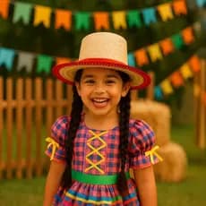 Chapéu Trança Palha Infantil Mocinha Festa Junina Caipira Vermelho