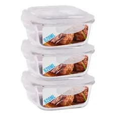 Kit 3 Potes De Vidro 520ml Hermético com 4 Travas Marmita