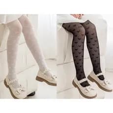 Meia Calça Arrastão Infantil Com Coração Pra Festa e Dança Moda BBH-0680 Preto e branco