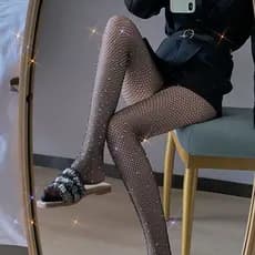 Meias De Malha Rede Arrastão Feminina Com Strass Cristal