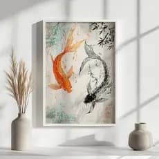 Quadro Carpas Japonesas – Peixes Koi Yin Yang Oriental Decoração Feng Shui Para Sala Casa